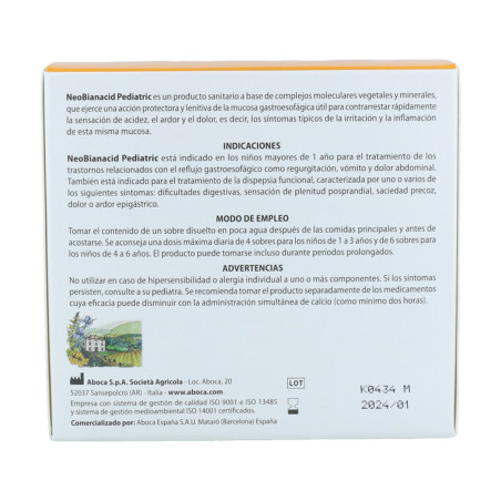 NEOBIANACID PEDIATRIC 36 GRANULATED SACHETS 775 MG